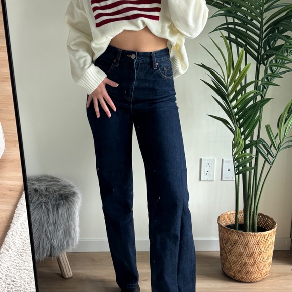 Jeans bleu foncé taille haute / Navy blue jeans high waisted - Picture 2 of 4